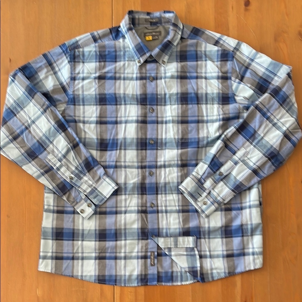 ✨HP✨ Eddie Bauer - 2XL Blue Plaid Button-Up Long Sleeved Classic Fit Shirt
